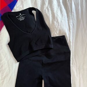 Spiritual gangster Ribbed V-Neck Crop Top and Leggings Set